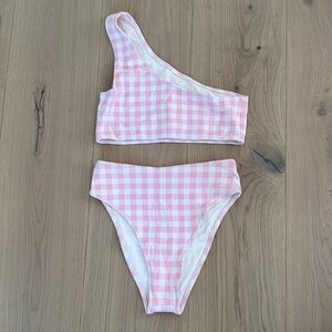 Frankie’s Bikinis Pink Gingham Swim Set